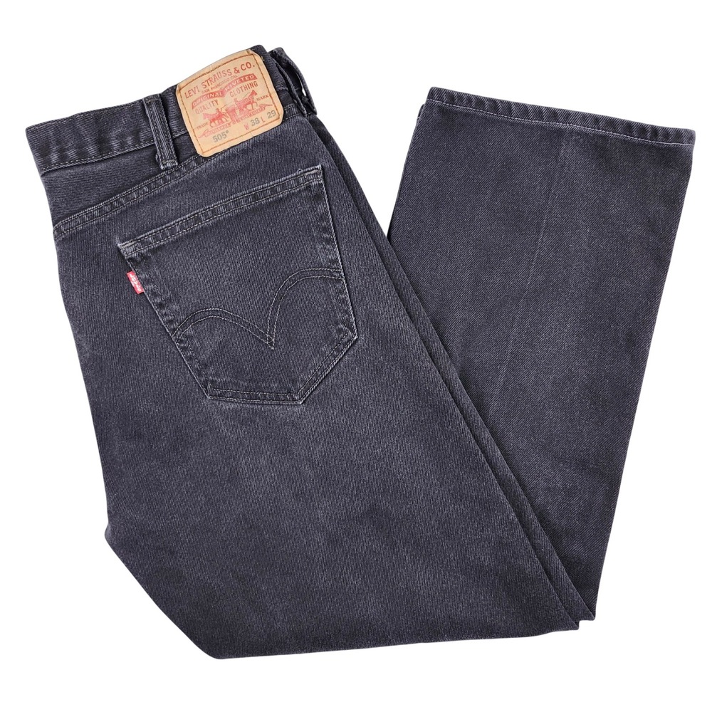 Levi 505 Straight Fit Jeans Mens 38x29 (38x27) Faded Black Denim Cotton Classic